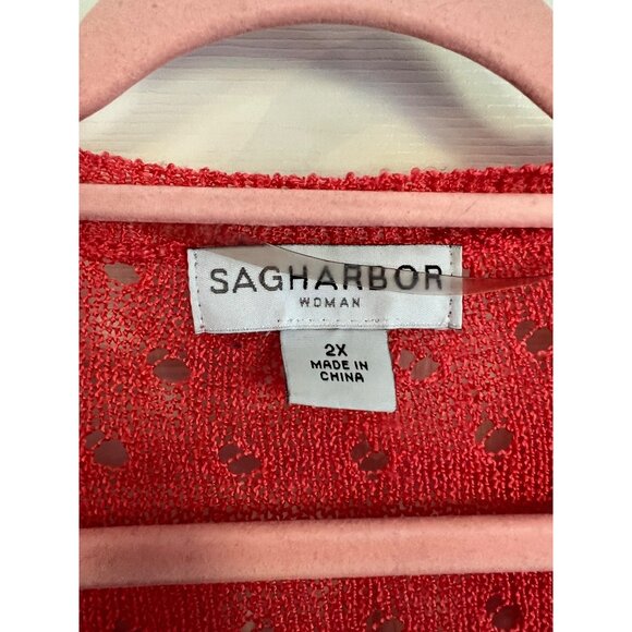 Sag Harbor Coral Scoop Neck Open Knit Sweater Coastal Lightweight Shirt Stretch - Picture 5 of 8